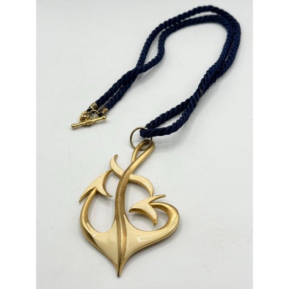 Vintage MJent Enamel Anchor Rope Necklace - Picture 2 of 6